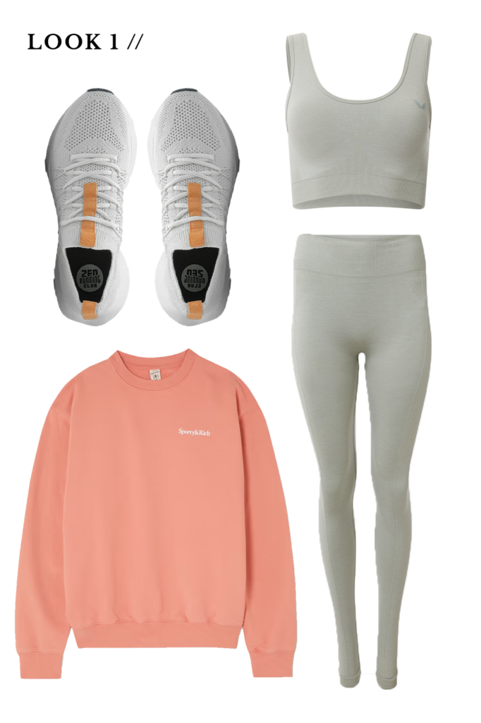 Activewear set in earth-toned muted colors suitable for autumn fitness.