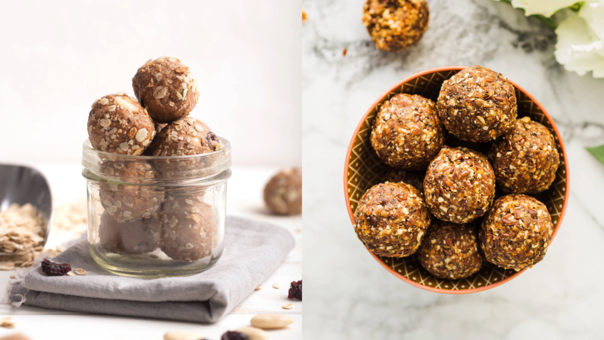 Close-up of peanut butter chocolate bliss balls showing a smooth and rich texture.