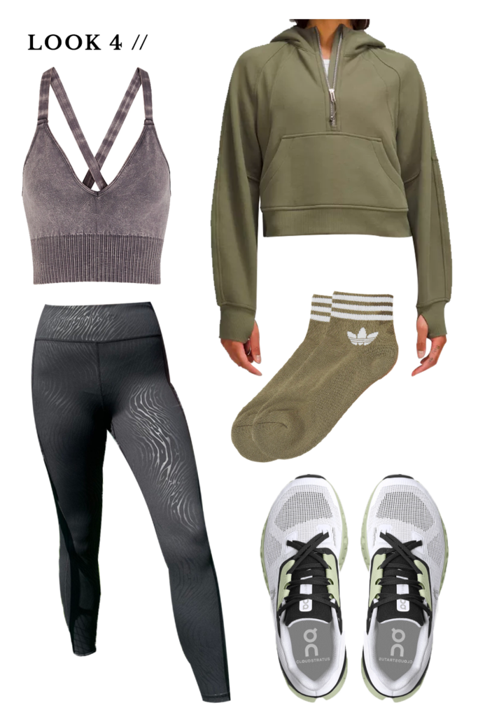 An oversized gym hoodie worn over an activewear set for a gym-to-street transition.