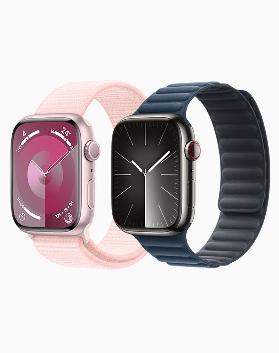 An Apple Watch Series 9 showing fitness tracking metrics.