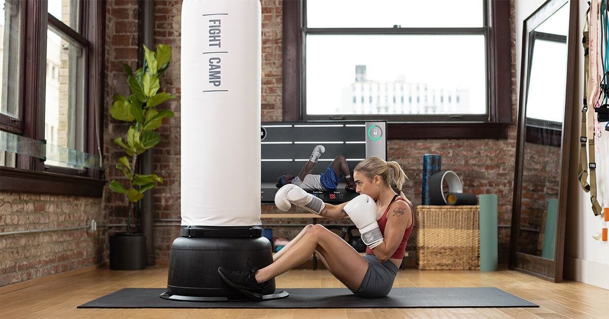 High-quality FightCamp boxing equipment including the freestanding heavy bag.