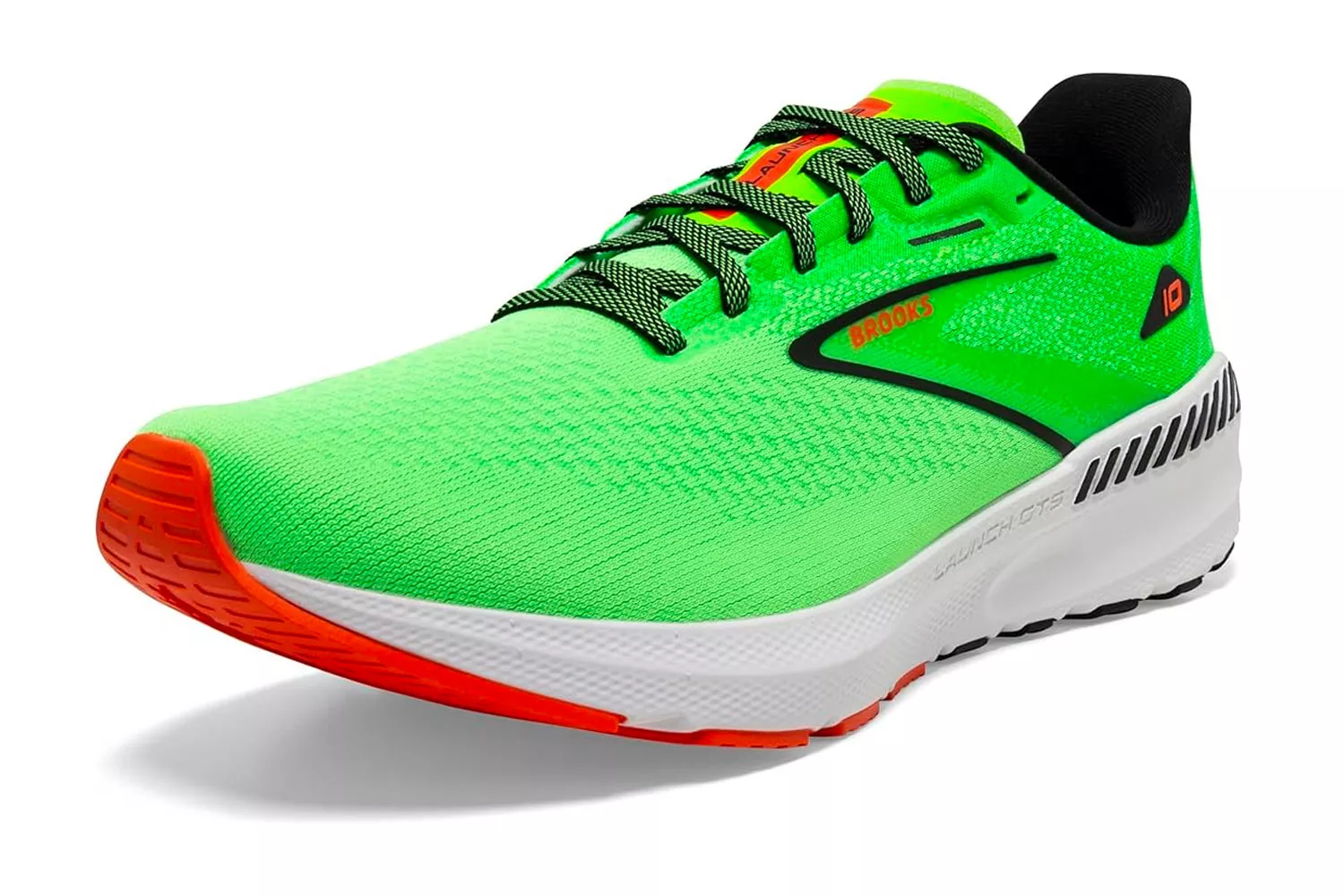 Side profile of a Brooks Men’s Launch GTS 10 running shoe designed for overpronation support.