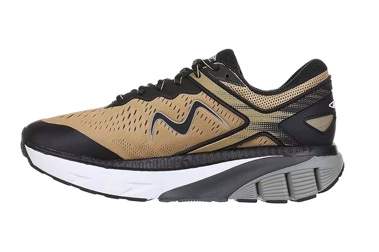 Side view of an MBT MTR-1500 II shoe featuring a thick cushioned sole for orthopedic support.