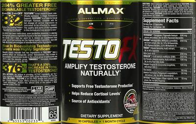 ALLMAX TESTOFX source label used in the packaging illustration