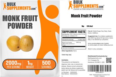 BulkSupplements.com Monk Fruit Powder 2000 mg product packaging