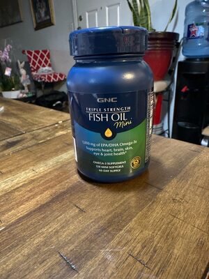 GNC Triple Strength Fish Oil Mini source label used in the packaging illustration