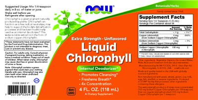 NOW Extra Strength Liquid Chlorophyll Unflavored source label used in the packaging illustration