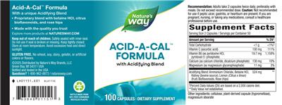 Nature's Way Acid-A-Cal Formula source label used in the packaging illustration
