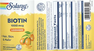 Solaray Biotin 1000 mcg Natural Orange Flavor source label used in the packaging illustration
