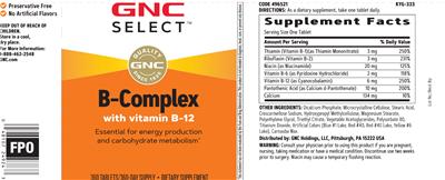 GNC Select B-Complex source label used in the packaging illustration