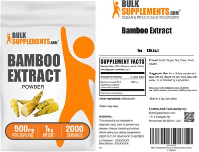 BulkSupplements.com Bamboo Extract 500 mg source label used in the packaging illustration