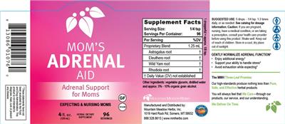 Mountain Meadow Herbs Mom's Adrenal Aid source label used in the packaging illustration