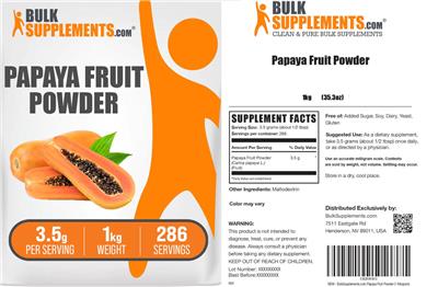 BulkSupplements.com Papaya Fruit Powder 3.5 g product packaging
