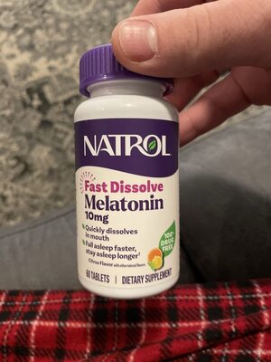 Natrol Melatonin 10 mg Fast Dissolve Citrus source label used in the packaging illustration
