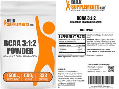 BulkSupplements.com BCAA 3:1:2 Powder 1500 mg source label used in the packaging illustration