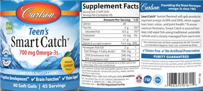 Carlson Teen's Smart Catch Natural Lemon Flavor source label used in the packaging illustration