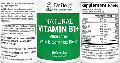 Dr. Berg Natural Vitamin B1+ source label used in the packaging illustration