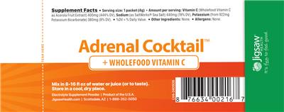 Jigsaw Health Adrenal Cocktail + Wholefood Vitamin C source label used in the packaging illustration