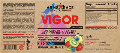 Arms Race Nutrition Vigor 2nd Edition Big Sky source label used in the packaging illustration