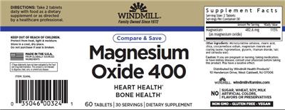 Windmill Magnesium Oxide 400 source label used in the packaging illustration