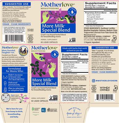 Motherlove More Milk Special Blend source label used in the packaging illustration
