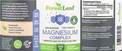 ForestLeaf Advanced Magnesium Complex 500 mg source label used in the packaging illustration