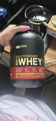 ON Optimum Nutrition Gold Standard 100% Whey Chocolate Peanut Butter source label used in the packaging illustration