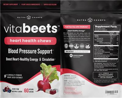 NutraChamps VitaBeets Berry-Pom Natural Flavor source label used in the packaging illustration