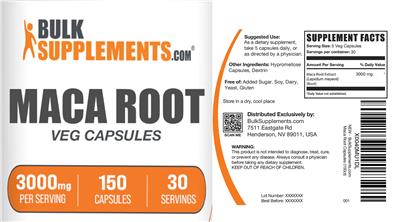 BulkSupplements.com Maca Root 3000 mg product packaging