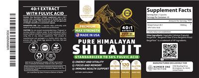 Number One Nutrition Pure Himalayan Shilajit 40000 mg source label used in the packaging illustration