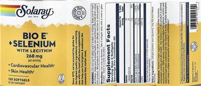 Solaray Bio E 268 mg + Selenium source label used in the packaging illustration