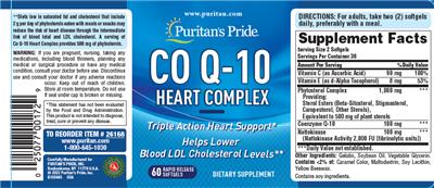 Puritan's Pride Co Q-10 Heart Complex source label used in the packaging illustration