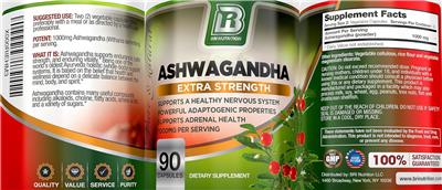 BRI Nutrition Ashwagandha Extra Strength 1000 mg source label used in the packaging illustration