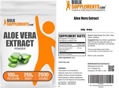 BulkSupplements.com Aloe Vera Extract source label used in the packaging illustration