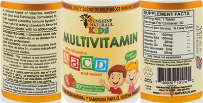 Sunshine Naturals Kids Multivitamin Strawberry Flavored product packaging