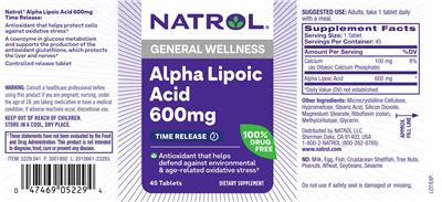 Natrol Alpha Lipoic Acid 600 mg Time Release source label used in the packaging illustration
