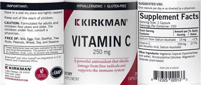 Kirkman Vitamin C 250 mg source label used in the packaging illustration