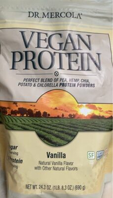 Pure Power Vegan Protein Vanilla source label used in the packaging illustration