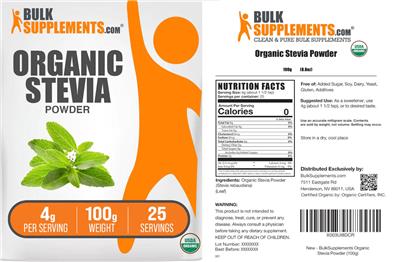 BulkSupplements.com Organic Stevia Powder 4 g product packaging