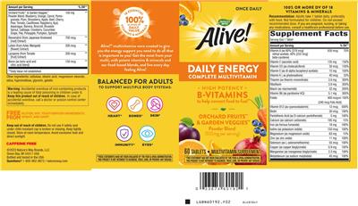 Nature's Way Alive! Daily Energy Complete Multivitamin source label used in the packaging illustration