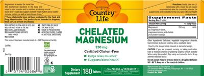 Country Life Chelated Magnesium 250 mg source label used in the packaging illustration