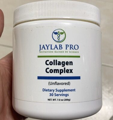 JayLab Pro Collagen Complex (Unflavored) source label used in the packaging illustration