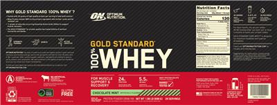 ON Optimum Nutrition Gold Standard 100% Whey Chocolate Mint source label used in the packaging illustration