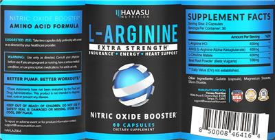 Havasu Nutrition L-Arginine Extra Strength source label used in the packaging illustration