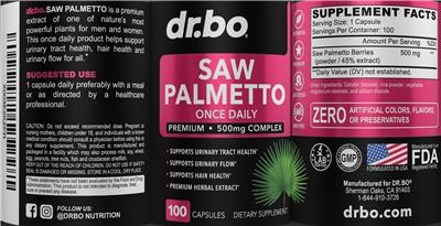 dr.bo Saw Palmetto 500 mg source label used in the packaging illustration
