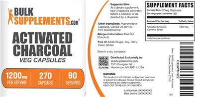 BulkSupplements.com Activated Charcoal 1200 mg source label used in the packaging illustration