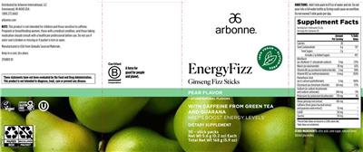 Arbonne EnergyFizz Pear Flavor source label used in the packaging illustration