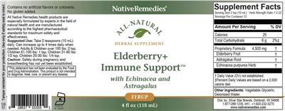 Native Remedies Elderberry+ Immune Support source label used in the packaging illustration