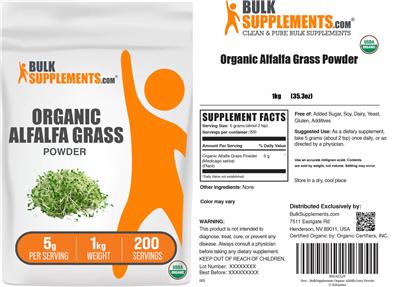 BulkSupplements.com Organic Alfalfa Grass Powder 5 g product packaging
