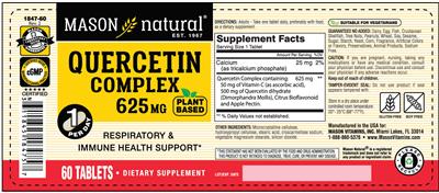 Mason Natural Quercetin Complex 625 mg source label used in the packaging illustration